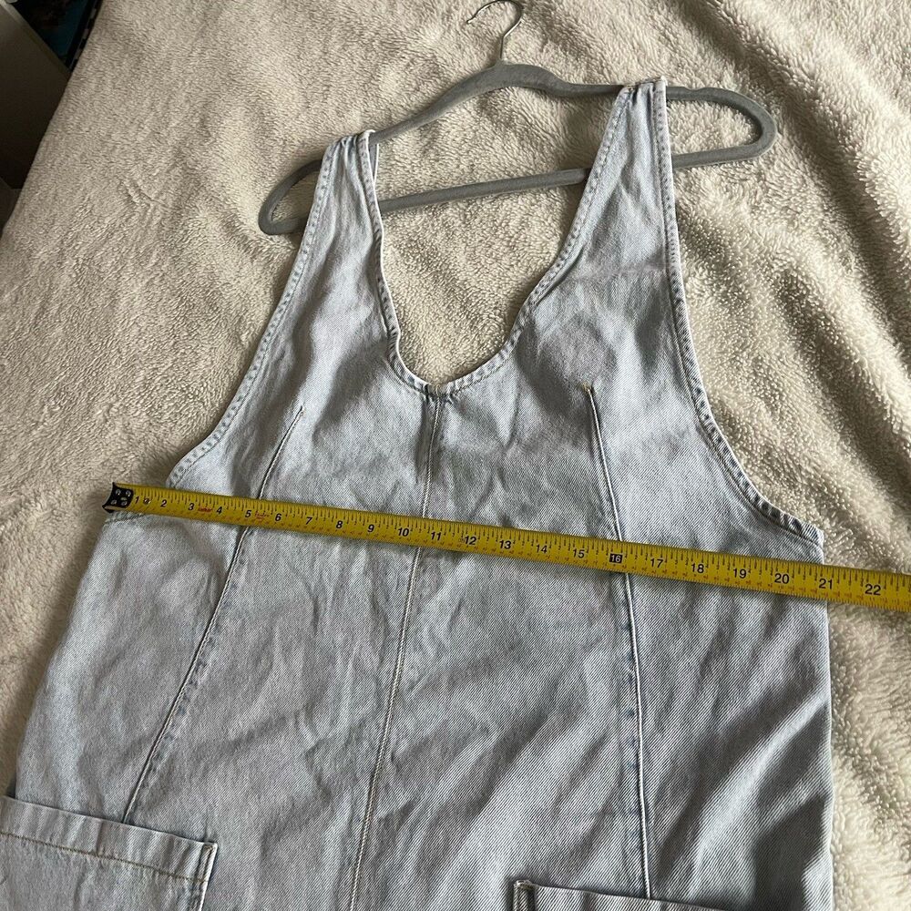 FREE PEOPLE WE THE FREE HIGH ROLLER DENIM OVERALL SKIRTALL MINI DRESS XL NWOT - Picture 5 of 10